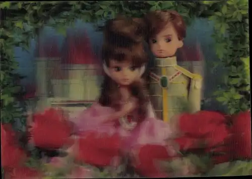 3D Ak Märchen, Prinz und Prinzessin, Rosen