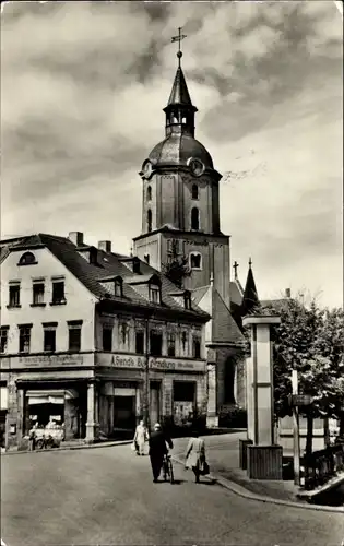 Ak Meerane in Sachsen, Franz Mehring Platz, Geschäftshaus, Kirche