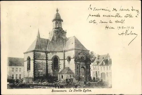 Ak Bon Secours Bonsecours Péruwelz Hennegau, Die alte Kirche