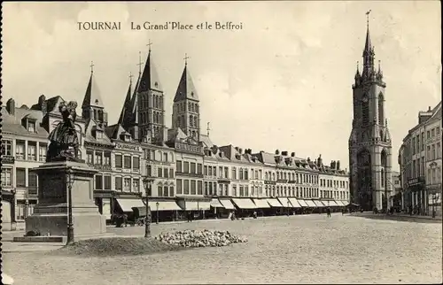 Ak Tournai Wallonien Hennegau, La Grand Place und le Beffroi