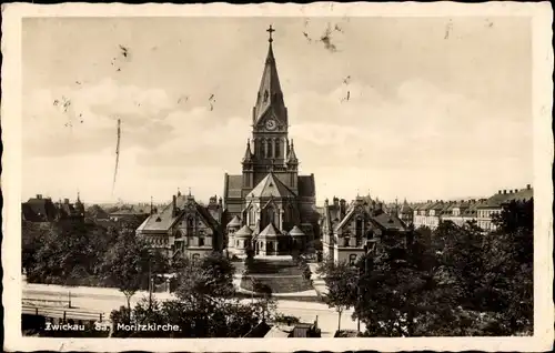 Ak Zwickau Sachsen, Blick auf die Moritzkirche mit Umgebung