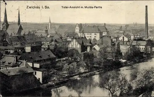 Ak Zwickau in Sachsen, Gesamtansicht, Mulde-Partie