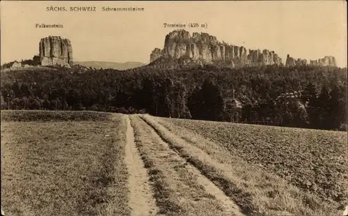 Ak Ostrau Bad Schandau in Sachsen, Schrammsteine, Falkenstein, Torsteine