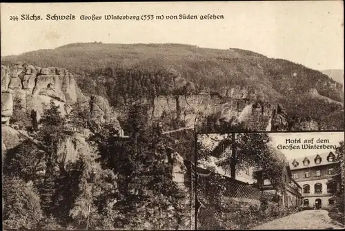 Ak Ostrau Bad Schandau Sächsische Schweiz, Großer Winterberg von Süden gesehen, Hotel