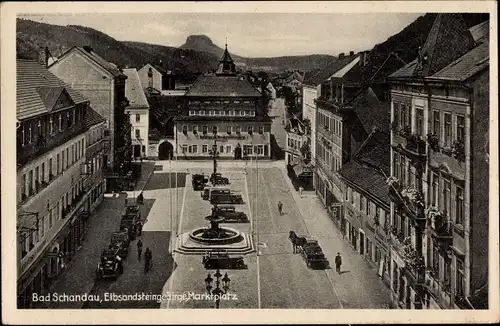 Ak Bad Schandau an der Elbe, Marktplatz, Brunnen, Gasthaus zur Gambrinus Brauerei