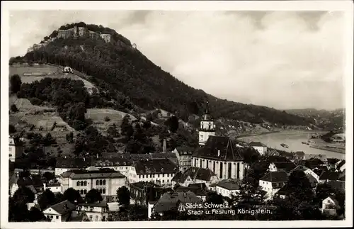 Ak Königstein an der Elbe Sächsische Schweiz, Festung Königstein, Panorama vom Ort