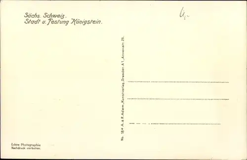 Ak Königstein an der Elbe Sächsische Schweiz, Festung Königstein, Panorama vom Ort