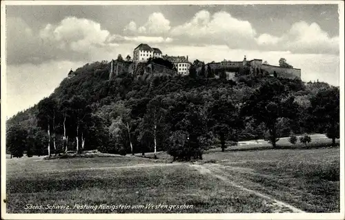 Ak Königstein an der Elbe Sächsische Schweiz, Festung Königstein, vom Westen gesehen