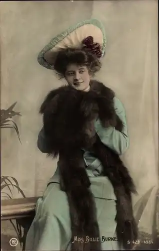 Ak Schauspielerin Miss Billie Burke, Portrait, Pelz