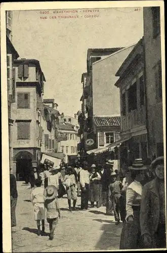 Ak Korfu Griechenland, Rue des Tribunaux, Straßenpartie