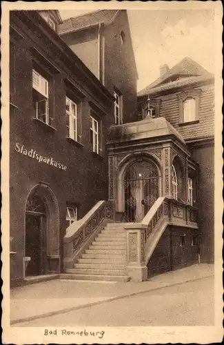 Ak Ronneburg in Thüringen, Stadtsparkasse, Treppen