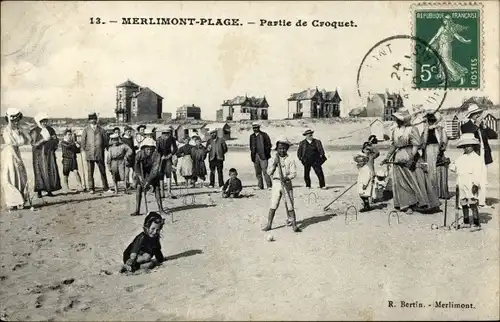 Ak Merlimont Pas de Calais, Partie de Croquet, Plage