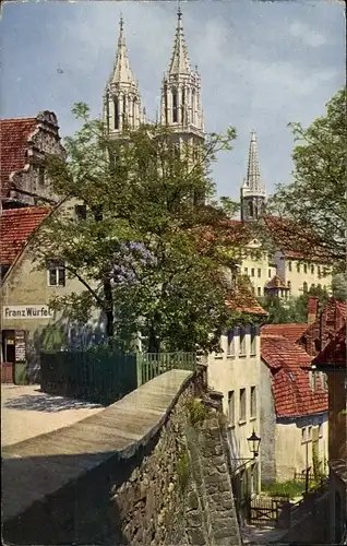 Ak Meißen in Sachsen, Rote Stufen, Geschäft Franz Würfel, Blick von der Mauer