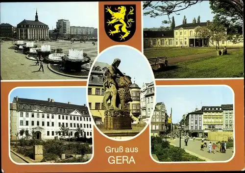 Ak Gera in Thüringen, Zentraler Platz, Museum für Geschichte, Simsonbrunnen am Markt, Sorge