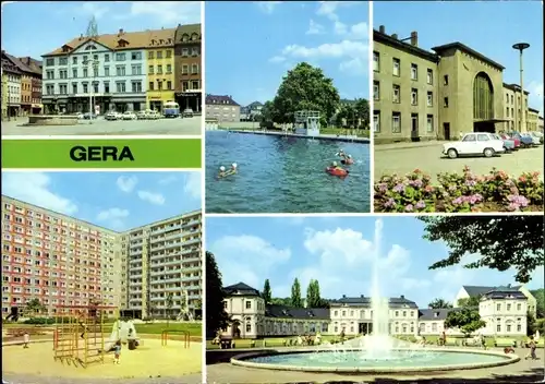 Ak Gera in Thüringen, Markt, Sommerbad, Hauptbahnhof, Am Sonnenbrunnen, Park Opfer d. Faschismus