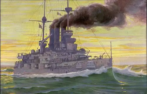 Künstler Ak Rave, Chr., Marine Galerie 33, Deutsches Kriegsschiff, Deutschland, Linienschiff, 1904