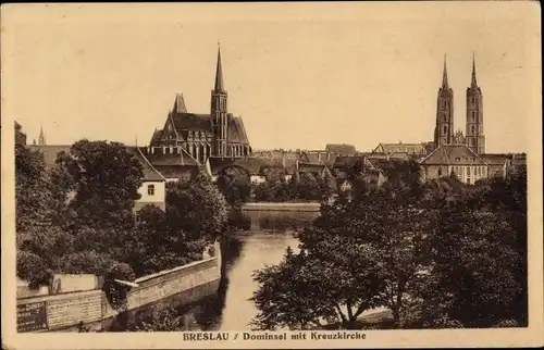 Ak Wrocław Breslau Schlesien, Dominsel und Kreuzkirche