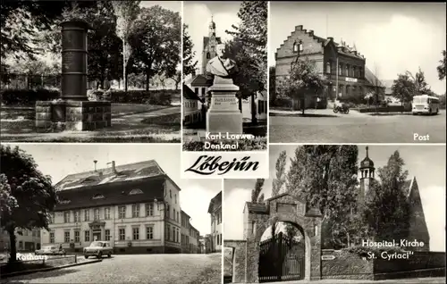 Ak Wettin Löbejün im Saalekreis, Karl Loewe Denkmal, Post, Rathaus, Hospital Kirche St. Cyriaci