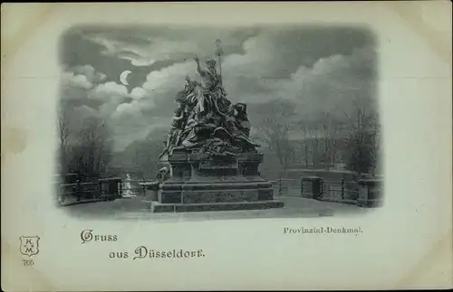 Mondschein Ak Düsseldorf am Rhein, Provinzial Denkmal