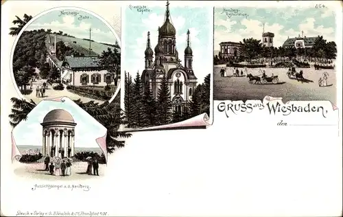 Litho Wiesbaden in Hessen, Neroberg, Griechische Kapelle, Nerobergrestauration