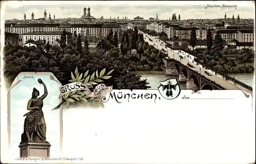 Litho München, Bavaria, Totalansicht, Wappen