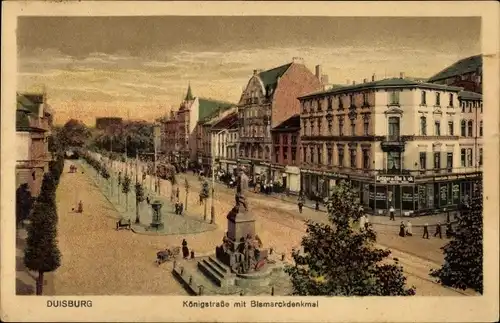 Ak Duisburg im Ruhrgebiet, Königstraße mit Bismarckdenkmal