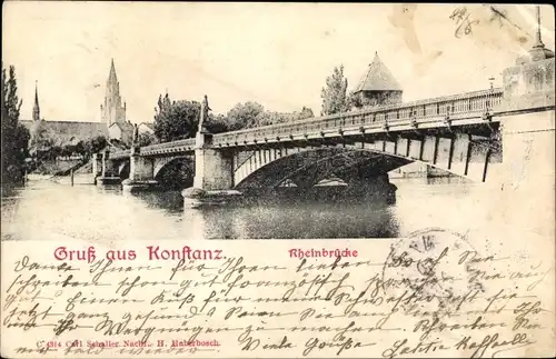 Ak Konstanz am Bodensee, Rheinbrücke, Kirche