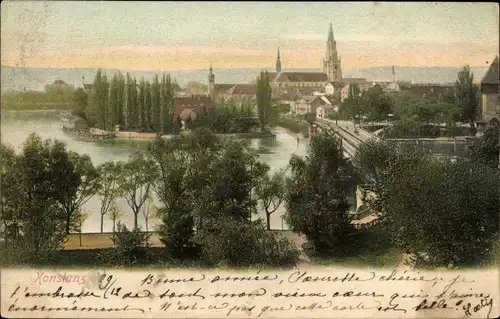 Ak Konstanz am Bodensee, Blick auf den Ort, Kirche, Brücke
