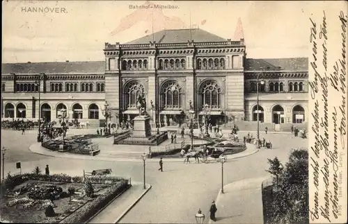 Ak Hannover in Niedersachsen, Bahnhof-Mittelbau, Vorplatz, Pferdekutsche