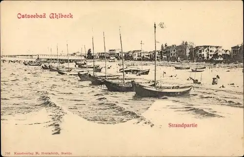 Ak Ostseebad Ahlbeck Heringsdorf auf Usedom, Strandpartie, Segelboote