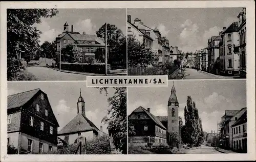 Ak Lichtentanne in Sachsen, Teilansichten, Kirchturm, Straßenpartie