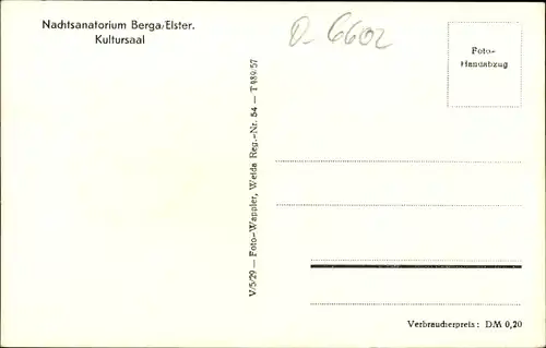 Ak Berga an der Elster Thüringen, Nachtsanatorium, Kultursaal