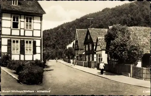 Ak Sülzhayn Ellrich, Blick zum Mitteldorf, Straßenpartie