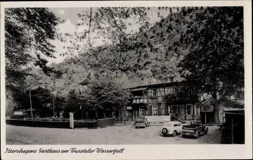 Ak Brotterode Trusetal, Ittershagens Gasthaus am Wasserfall, Autos