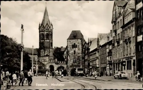 Ak Lutherstadt Eisenach in Thüringen, Kirche, Nicolaitor, Straßenszene, LKW