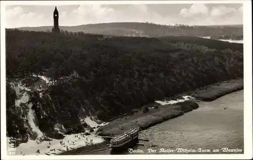 Ak Berlin Zehlendorf Wannsee, Kaiser Wilhelm Turm am Wannsee, Luftbild