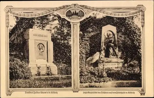 Ak Bad Köstritz in Thüringen, Denkmal Julius Sturms, Letzte Ruhestätte des Dichters auf dem Friedhof