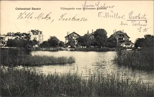 Ak Ostseebad Bansin Heringsdorf auf Usedom, Villenpartie vom Schloonsee gesehen