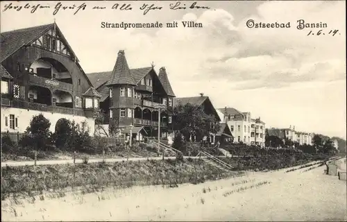 Ak Ostseebad Bansin Heringsdorf auf Usedom, Strandpromenade mit Villen