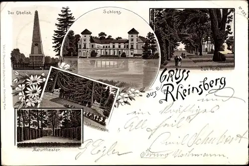 Litho Rheinsberg in Brandenburg, Obelisk, Schloss, Naturtheater, Sphinxtreppe