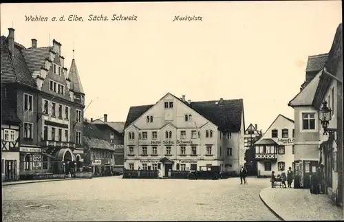 Ak Wehlen an der Elbe Sächsische Schweiz, Marktplatz, Hotel Sächsische Schweiz