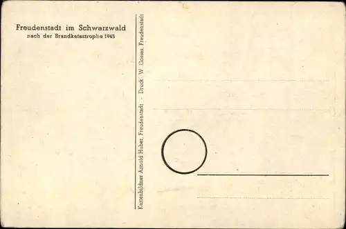 Ak Freudenstadt im Nordschwarzwald, Stadt nach der Brandkatastrophe 1945