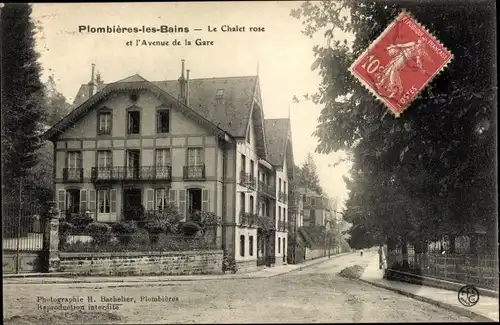 Ak Plombières les Bains Lothringen Vosges, Le Chalet rose et l'Avenue de la Gare