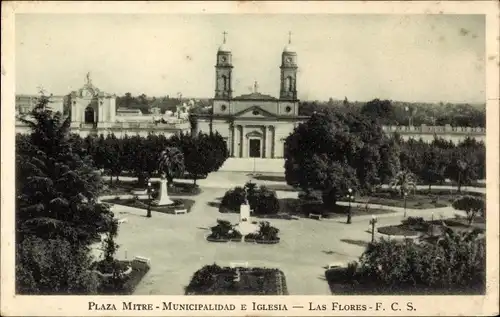 Ak Mar del Plata Argentinien, Plaza Mitre, Iglesia, Las Flores