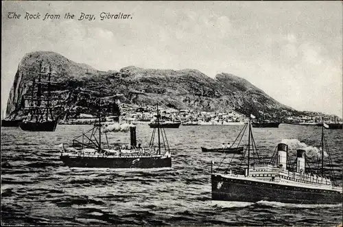 Ak Gibraltar, The Rock from the Bay, Dampfer