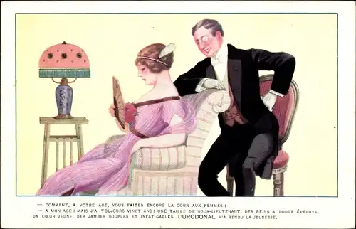 Künstler Ak Reklame Urodonal, Wie du in deinem Alter noch den Hof machst...