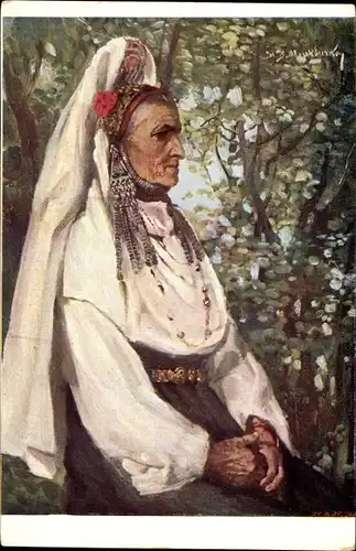 Künstler Ak Mrkvicka, I. V., Frau in bulgarischer Tracht, Seitenportrait