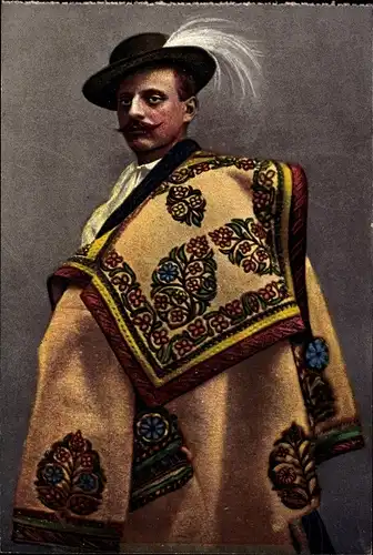 Ak Ungarischer Hirte in Tracht, Bekesgyulaer Volkstracht