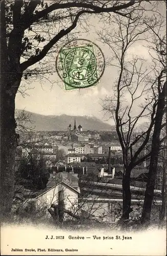 Ak Genève Genf Schweiz, Blick vom Viertel Saint-Jean Richtung Altstadt, Kathedrale Saint-Pierre