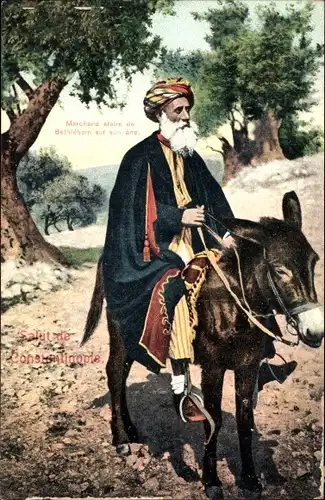 Ak Bethlehem Israel, Arabischer Mann auf Esel reitend